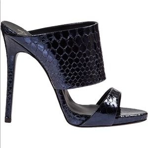 Giuseppe Zanotti Blue Metallic Embossed Leather Mule Sandals US 6.5 EUR 36.5